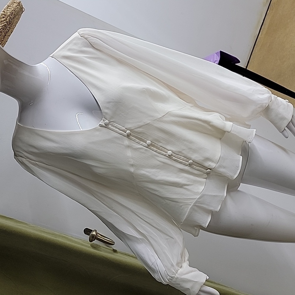 Nine West Ivory Button Front Long Sleeve Blouse Size XXL